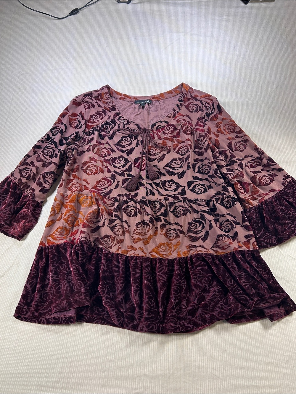 Y2K Whimsigoth Fairycore velvet Burnout Boho top in Brown and Burgundy by RXB